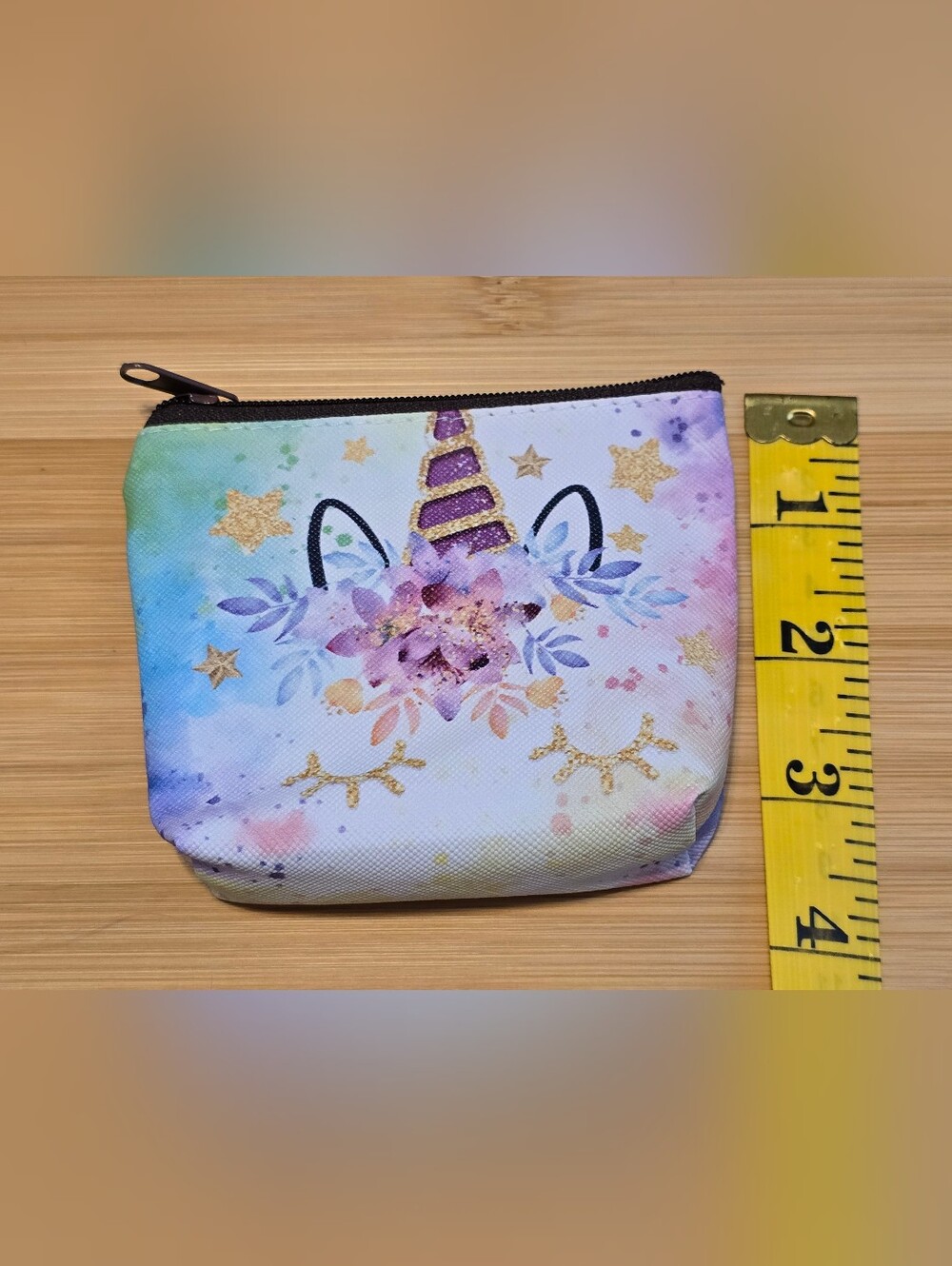 πΈ Set of 2 Floral and Rainbow Unicorn Mini Coin Purses Zipper Pouches Brand New - Picture 3 of 4